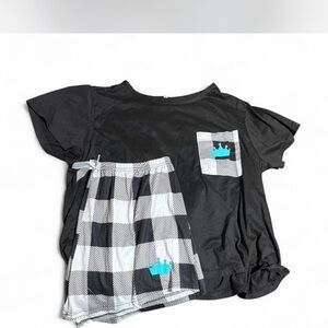 Black and White Checkered Pajama Set with Crown Detail
